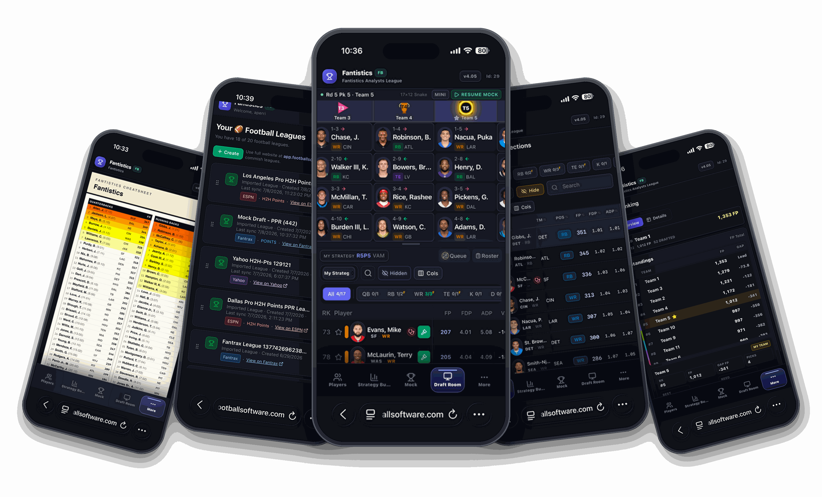 Fantistics fantasy football software splash screen showing draft advisory features and live league sync